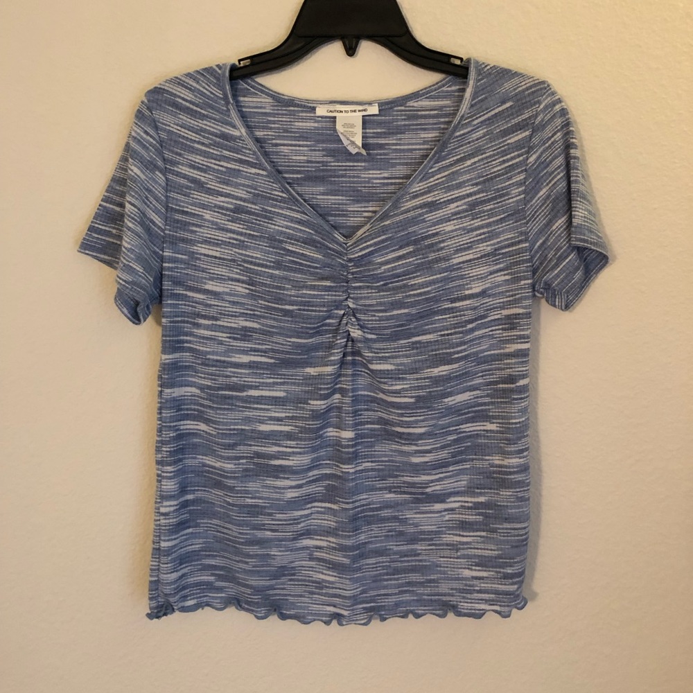 Blue and White Detailed V-neck